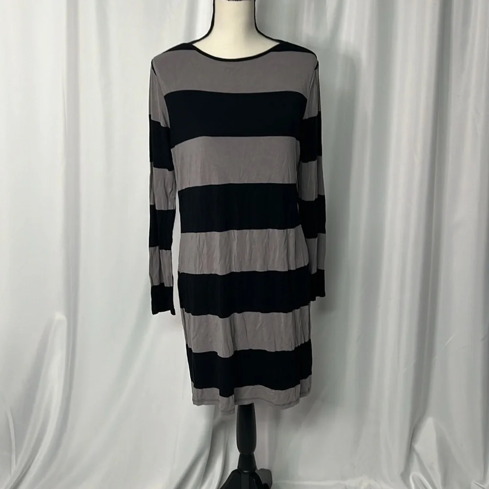 Charming Charlie Grey and Black Striped Dress - size Large